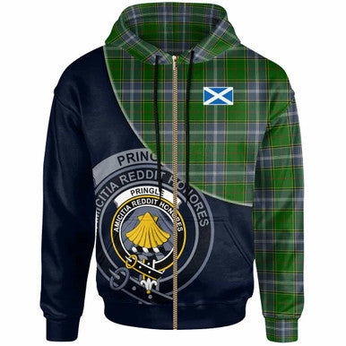 Scottish Pringle Clan Crest Tartan Hoodie - Bend Style Zip-up Tartan Plaid