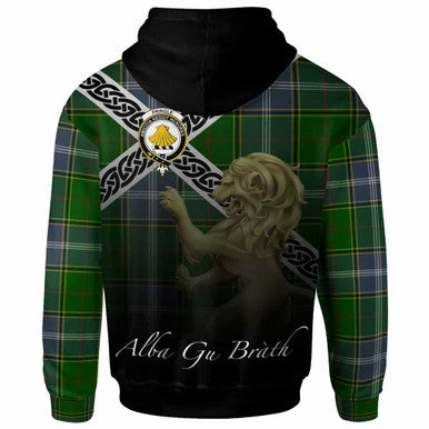 Scottish Pringle Clan Crest Tartan Hoodie - Scotland Lion Back Side Tartan Plaid