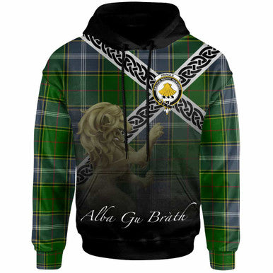 Scottish Pringle Clan Crest Tartan Hoodie - Scotland Lion Front Side Tartan Plaid