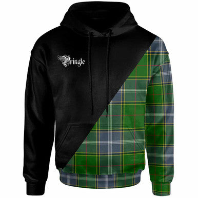 Scottish Pringle Clan Crest Tartan Hoodie - Military Logo Front Side Tartan Plaid
