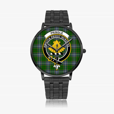 Scottish Pringle Clan Crest Tartan Instafamous Steel Quartz Watches Tartan Plaid Black 1