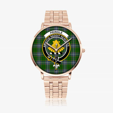 Scottish Pringle Clan Crest Tartan Instafamous Steel Quartz Watches Tartan Plaid Rose Gold 1