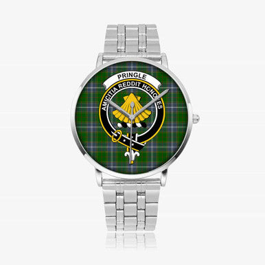 Scottish Pringle Clan Crest Tartan Instafamous Steel Quartz Watches Tartan Plaid Silver 1