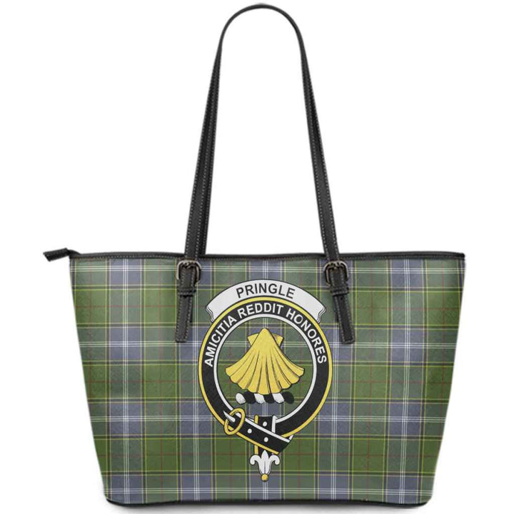 Scottish Pringle Clan Crest Tartan Leather Tote Tartan Plaid