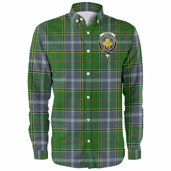 Scottish Pringle Clan Crest Tartan Long Sleeve Shirt Front Side Tartan Plaid
