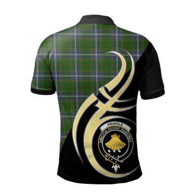 Scottish Pringle Clan Crest Tartan Polo Shirt Believe in Me Back Side Tartan Plaid