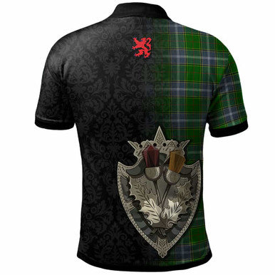 Scottish Pringle Clan Crest Tartan Polo Shirt - Half Thistle Flowers Celtic Design Back Side Tartan Plaid