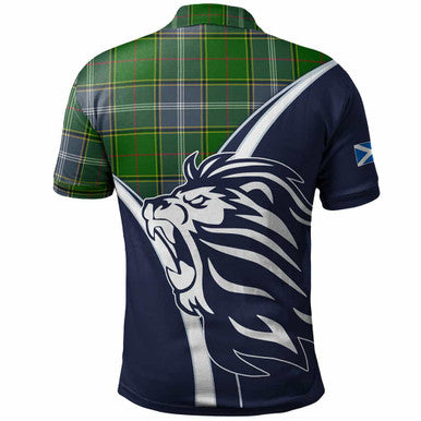 Scottish Pringle Clan Crest Tartan Polo Shirt - Scottish Flag With Lion Back Side Tartan Plaid