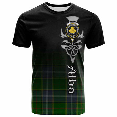 Scottish Pringle Clan Crest Tartan T-Shirt - Alba Gu Brath Family Crest Celtic Inspired Front Side Tartan Plaid