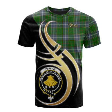 Scottish Pringle Clan Crest Tartan T-Shirt Believe in Me Front Side Tartan Plaid