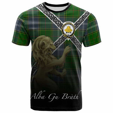 Scottish Pringle Clan Crest Tartan T-Shirt - Celtic With Scotland Lion Front Side Tartan Plaid