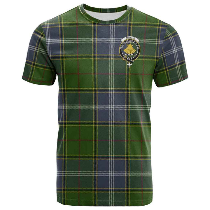 Scottish Pringle Clan Crest Tartan T-Shirt Front Side Tartan Plaid