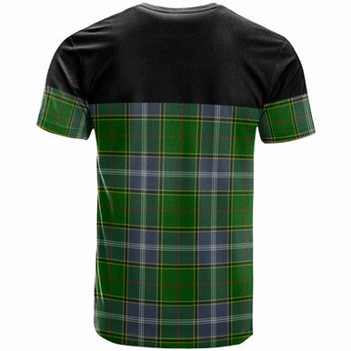 Scottish Pringle Clan Crest Tartan T-Shirt - Horizontal Style Back Side Tartan Plaid