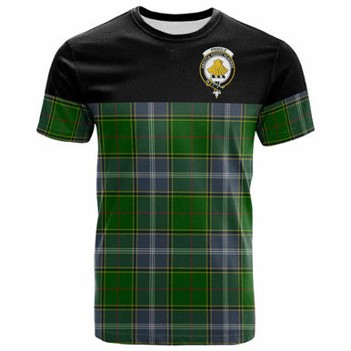 Scottish Pringle Clan Crest Tartan T-Shirt - Horizontal Style Front Side Tartan Plaid