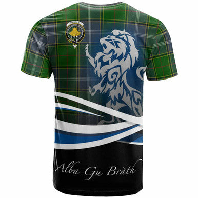 Scottish Pringle Clan Crest Tartan T-Shirt - Scotland Lion Back Side Tartan Plaid