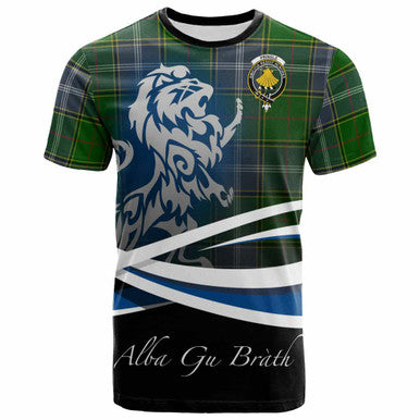 Scottish Pringle Clan Crest Tartan T-Shirt - Scotland Lion Front Side Tartan Plaid