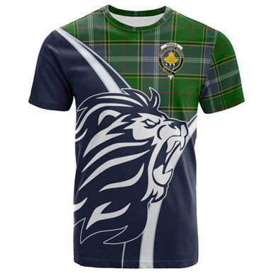 Scottish Pringle Clan Crest Tartan T-Shirt - Scottish Flag With Lion Front Side Tartan Plaid