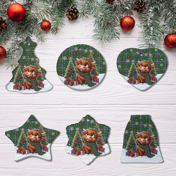 Scottish Pringle Clan Tartan Ceramic Ornament Cute Highland Cow Christmas All Style Tartan Plaid