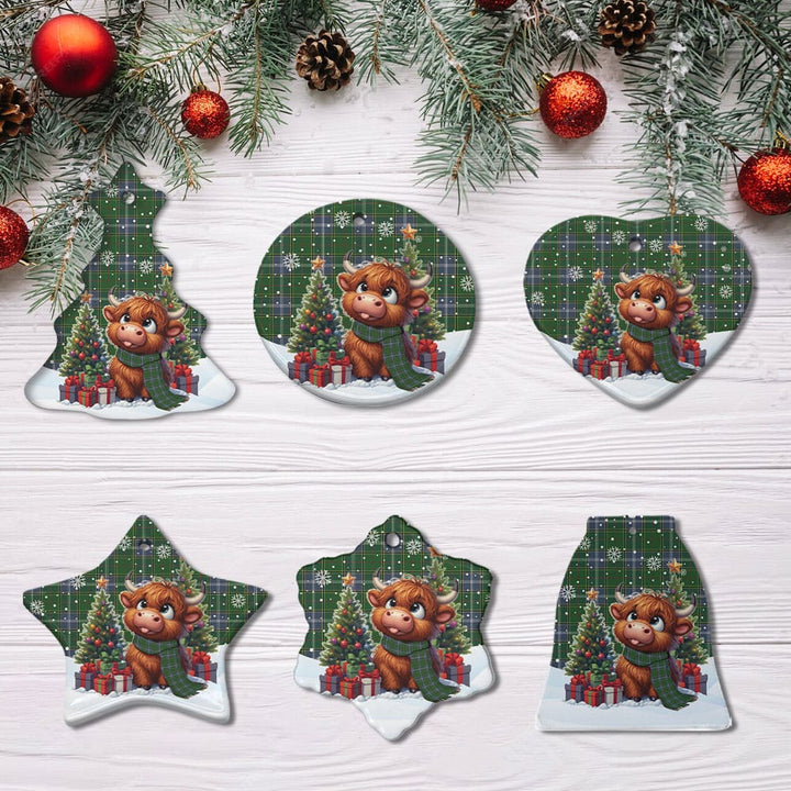 Scottish Pringle Clan Tartan Ceramic Ornament Cute Highland Cow Christmas All Style Tartan Plaid