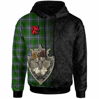 Scottish Pringle Clan Tartan Hoodie - Half Thistle Flowers Celtic Design Front Side Tartan Plaid