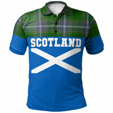 Scottish Pringle Clan Tartan Polo Shirt - Lion Rampant of Scotland With Flag Front Side Tartan Plaid