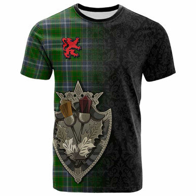 Scottish Pringle Clan Tartan T-Shirt - Half Thistle Flowers Celtic Design Front Side Tartan Plaid