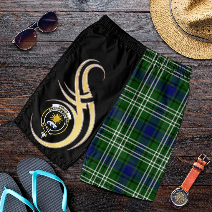 Scottish Purves Clan Crest Tartan Believe in Me Men's Shorts