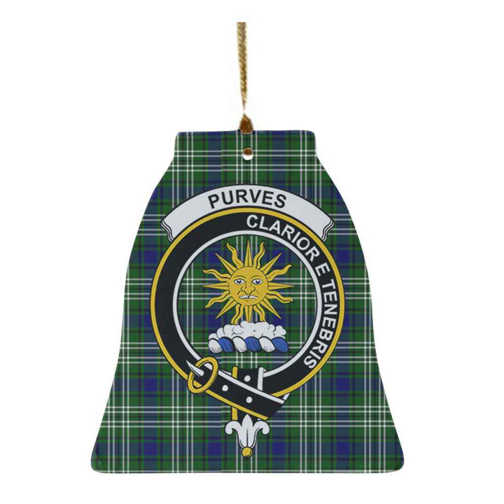 Scottish Purves Clan Crest Tartan Ceramic Ornament Bell Shape Tartan Plaid