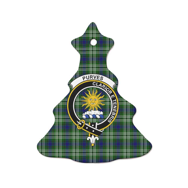 Scottish Purves Clan Crest Tartan Ceramic Ornament Tree Shape Tartan Plaid