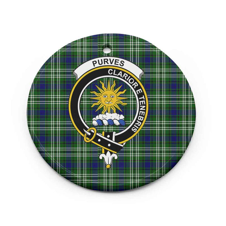 Scottish Purves Clan Crest Tartan Ceramic Ornament Circle Shape Tartan Plaid