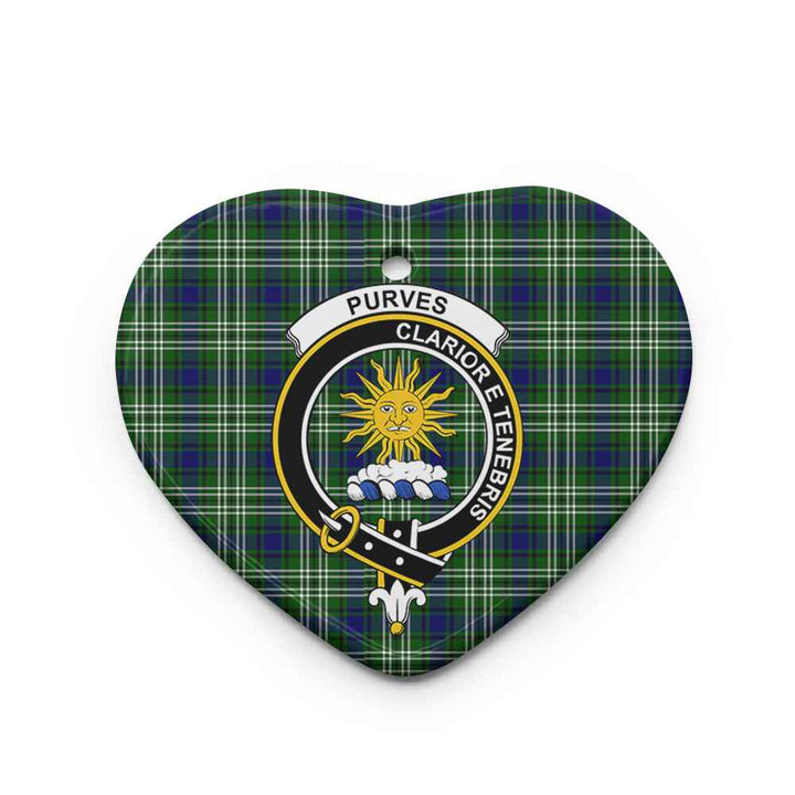 Scottish Purves Clan Crest Tartan Ceramic Ornament Heart Shape Tartan Plaid