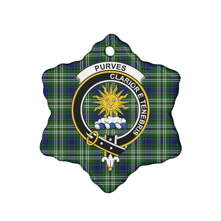 Scottish Purves Clan Crest Tartan Ceramic Ornament Snow Flake Shape Tartan Plaid