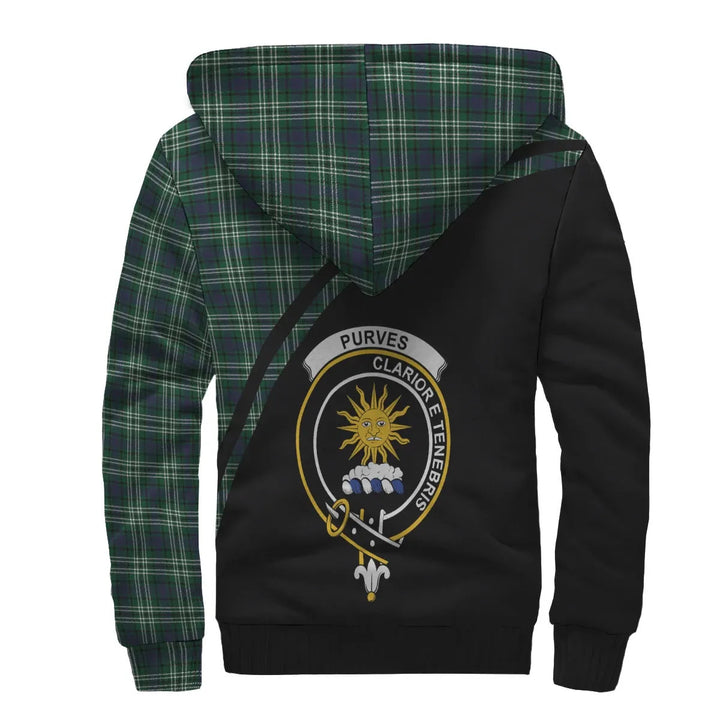 Scottish Purves Clan Crest Tartan Curve Sherpa Hoodie