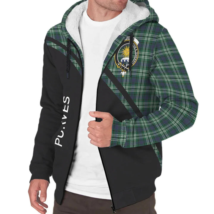 Scottish Purves Clan Crest Tartan Curve Sherpa Hoodie