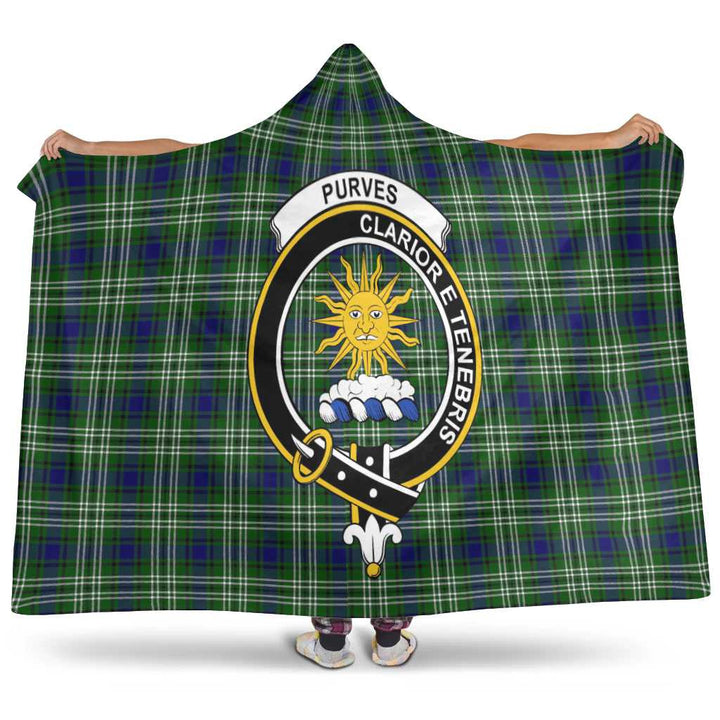 Scottish Purves Clan Crest Tartan Hooded Blanket Tartan Plaid 1