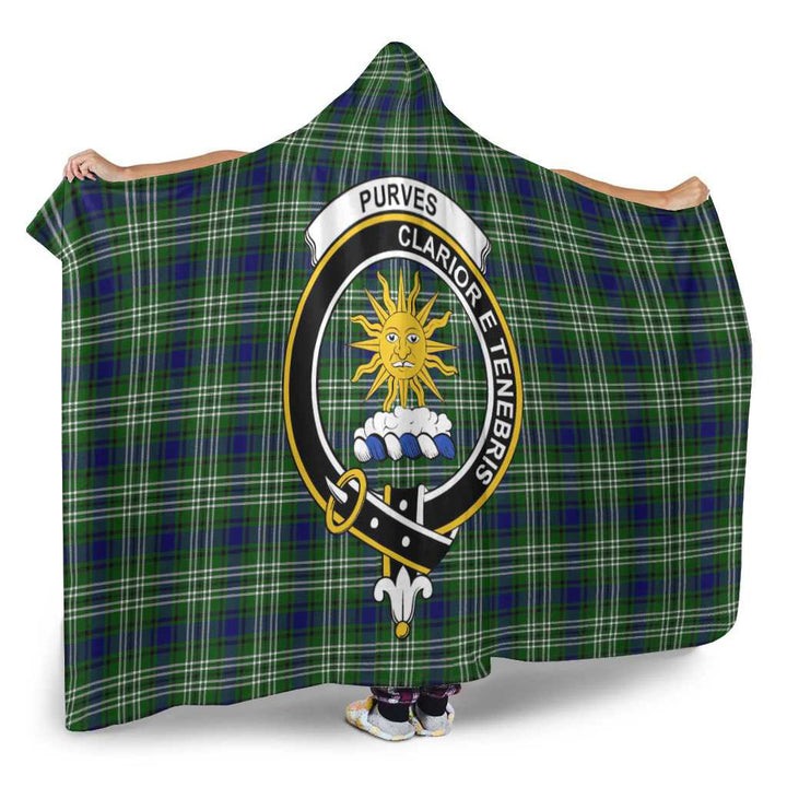 Scottish Purves Clan Crest Tartan Hooded Blanket Tartan Plaid 2