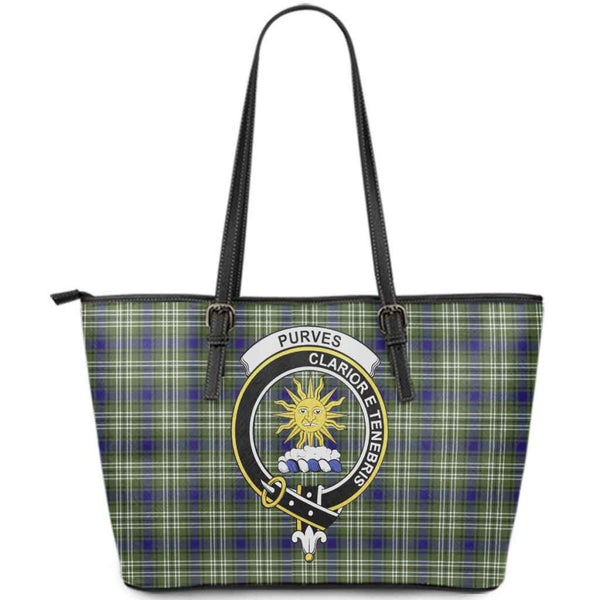 Scottish Purves Clan Crest Tartan Leather Tote Tartan Plaid