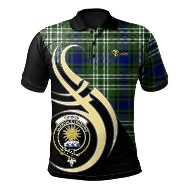 Scottish Purves Clan Crest Tartan Polo Shirt Believe in Me Front Side Tartan Plaid