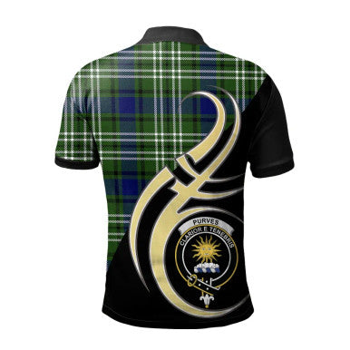 Scottish Purves Clan Crest Tartan Polo Shirt Believe in Me Back Side Tartan Plaid