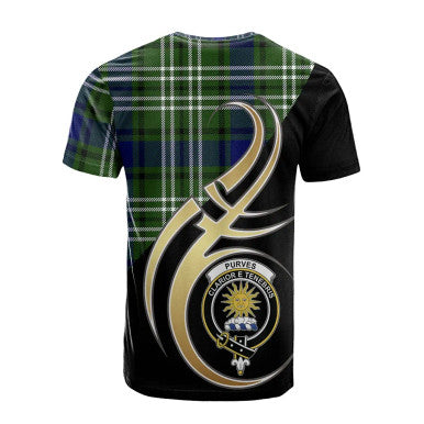 Scottish Purves Clan Crest Tartan T-Shirt Believe in Me Back Side Tartan Plaid