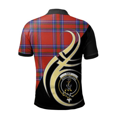 Scottish Rait Clan Crest Tartan Polo Shirt Believe in Me Back Side Tartan Plaid