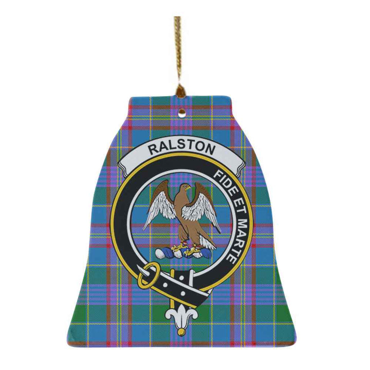 Scottish Ralston Clan Crest Tartan Ceramic Ornament Bell Shape Tartan Plaid