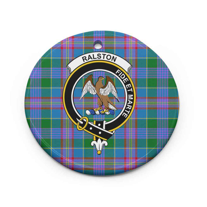 Scottish Ralston Clan Crest Tartan Ceramic Ornament Circle Shape Tartan Plaid
