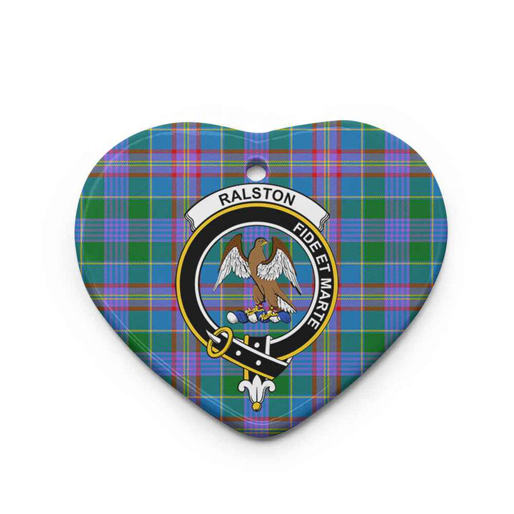 Scottish Ralston Clan Crest Tartan Ceramic Ornament Heart Shape Tartan Plaid