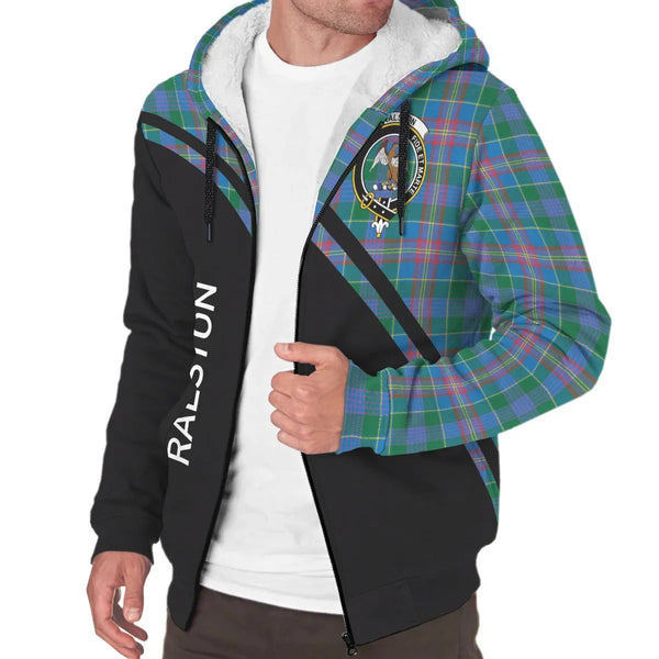 Scottish Ralston Clan Crest Tartan Curve Sherpa Hoodie