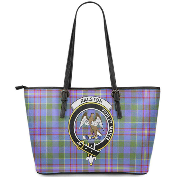 Scottish Ralston Clan Crest Tartan Leather Tote Tartan Plaid