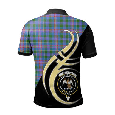 Scottish Ralston Clan Crest Tartan Polo Shirt Believe in Me Back Side Tartan Plaid