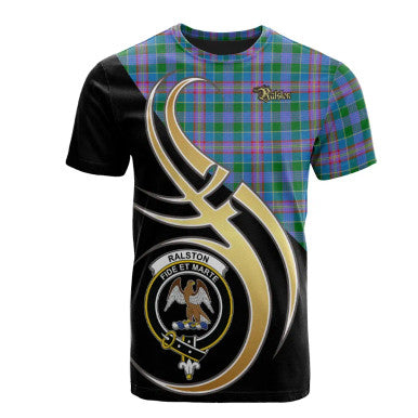 Scottish Ralston Clan Crest Tartan T-Shirt Believe in Me Front Side Tartan Plaid