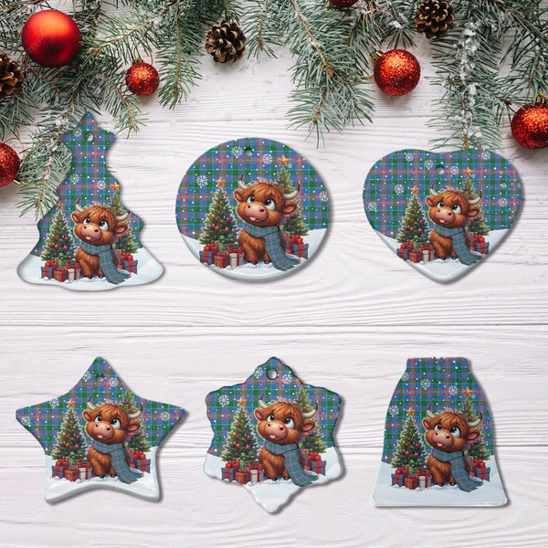 Scottish Ralston Clan Tartan Ceramic Ornament Cute Highland Cow Christmas All Style Tartan Plaid