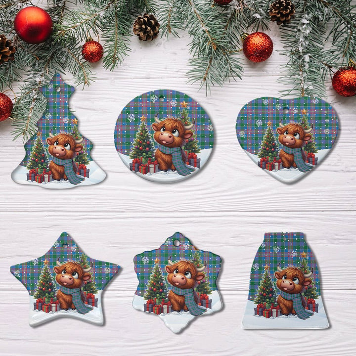 Scottish Ralston Clan Tartan Ceramic Ornament Cute Highland Cow Christmas All Style Tartan Plaid